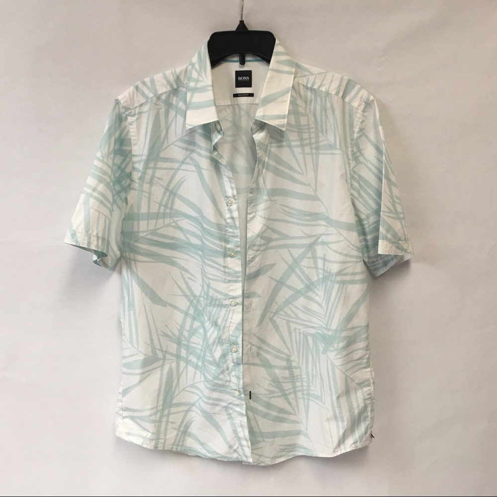 Hugo Boss Light Blue and White Casual Button Down Shirt